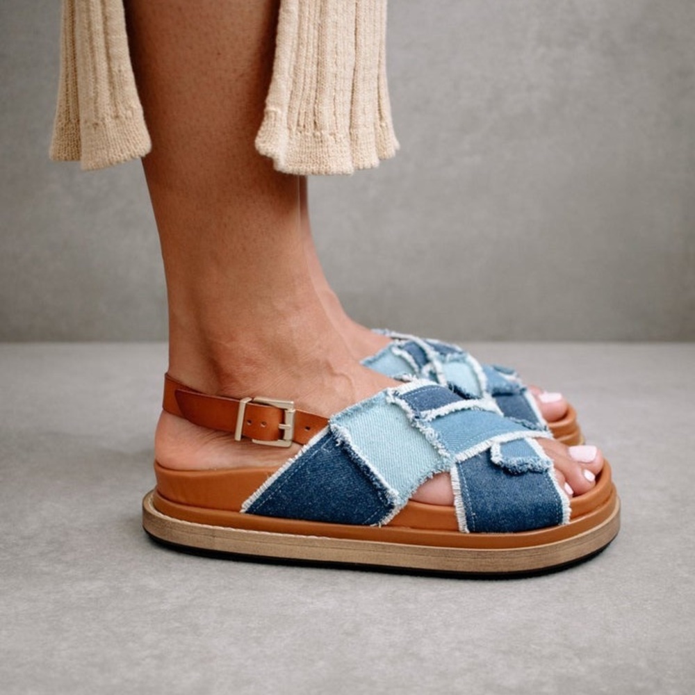 Nwot Alohas Marshmallow In Patchwork Denim Sandals - image 4